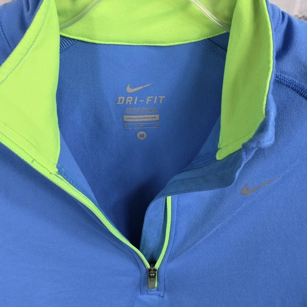 NIKE Running Dri-Fit 1/4 Zip Pullover‎ Activewear Shirt  SZ MEDIUM  Blue/Green